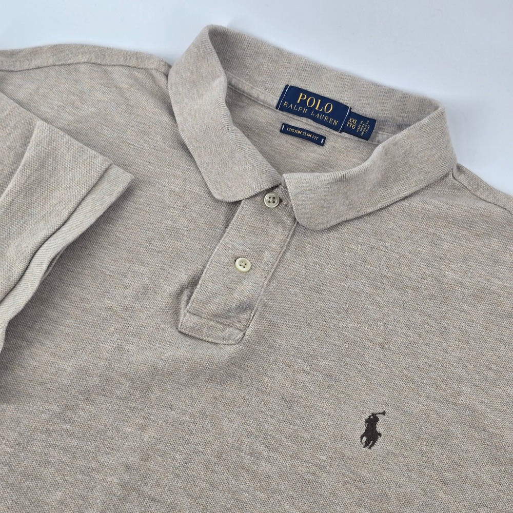 Polo Ralph Lauren Polo Shirt Mens XXL Tan Custom Slim Fit Short Sleeve Cotton